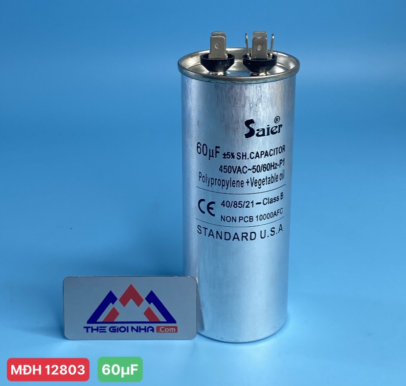 Tụ nhôm Saier CBB65 60µF dành cho máy lạnh